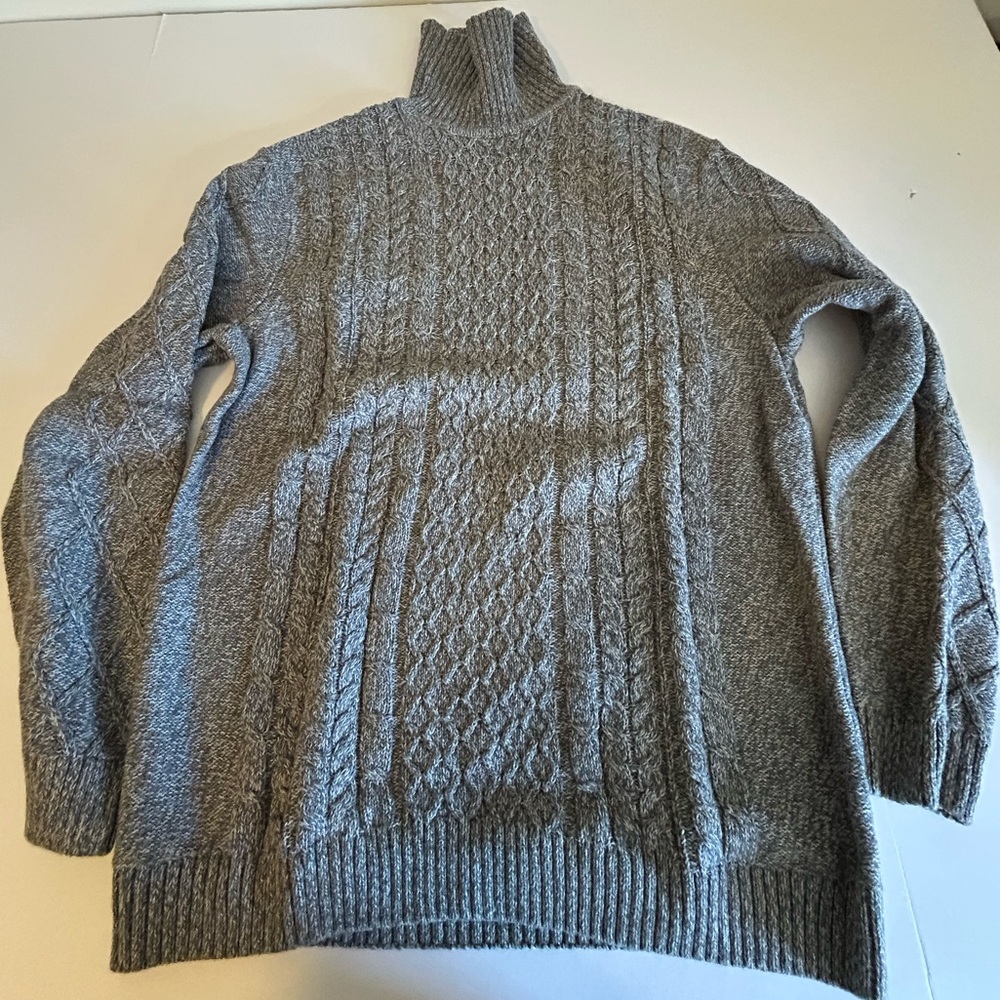 Tasso Elba Gray Cable Knit Turtleneck Sweater